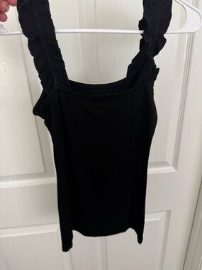 Amazon Black Ribbed Tank with Ruffled Straps